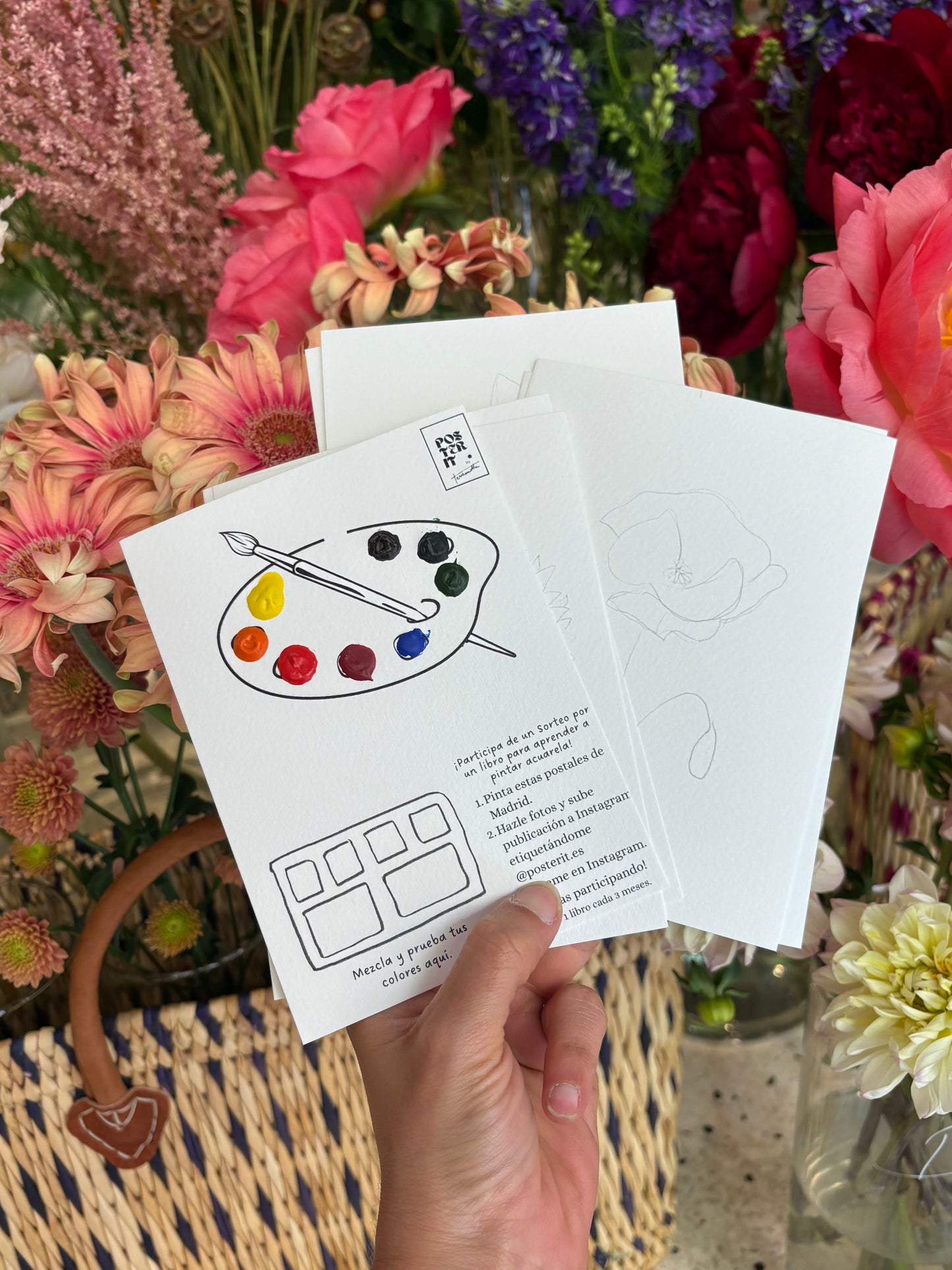 Kit de POSTALES DE FLORES para que pintes tú.