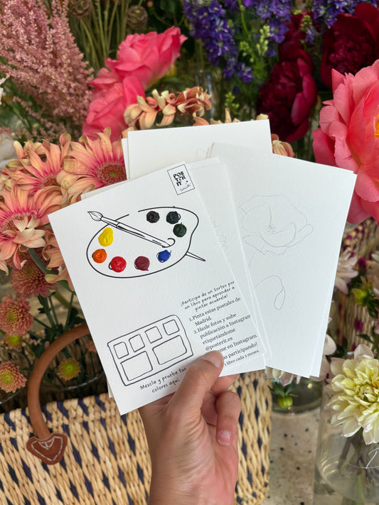 Kit de POSTALES DE FLORES para que pintes tú.